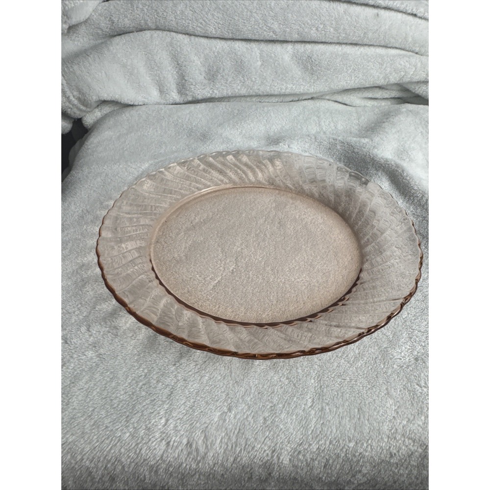 Vtg Arcoroc France 7.75" Salad Luncheon Plates Pink Rosaline Swirl Set Of 4 - Picture 4 of 5